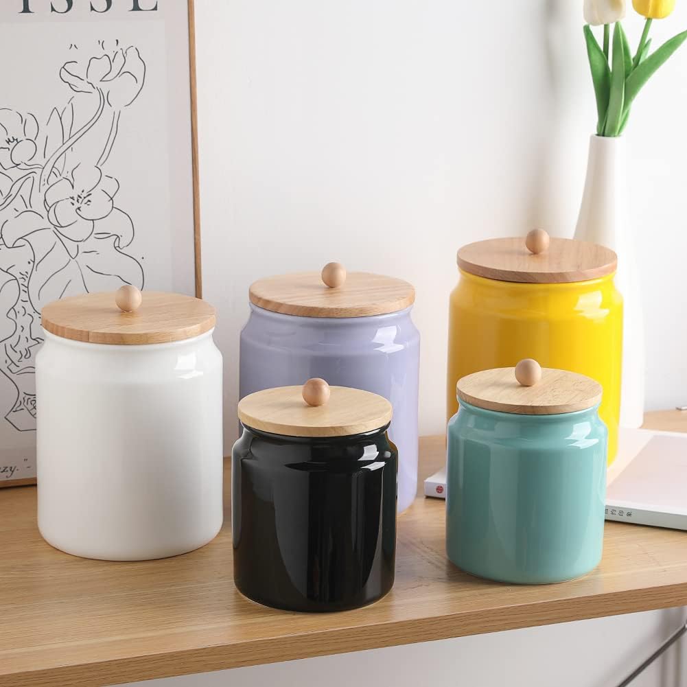 Sweejar Ceramic Kitchen Canisters, 58 FLOZ Porcelain Food Storage Jar with Airtight Seal Wooden