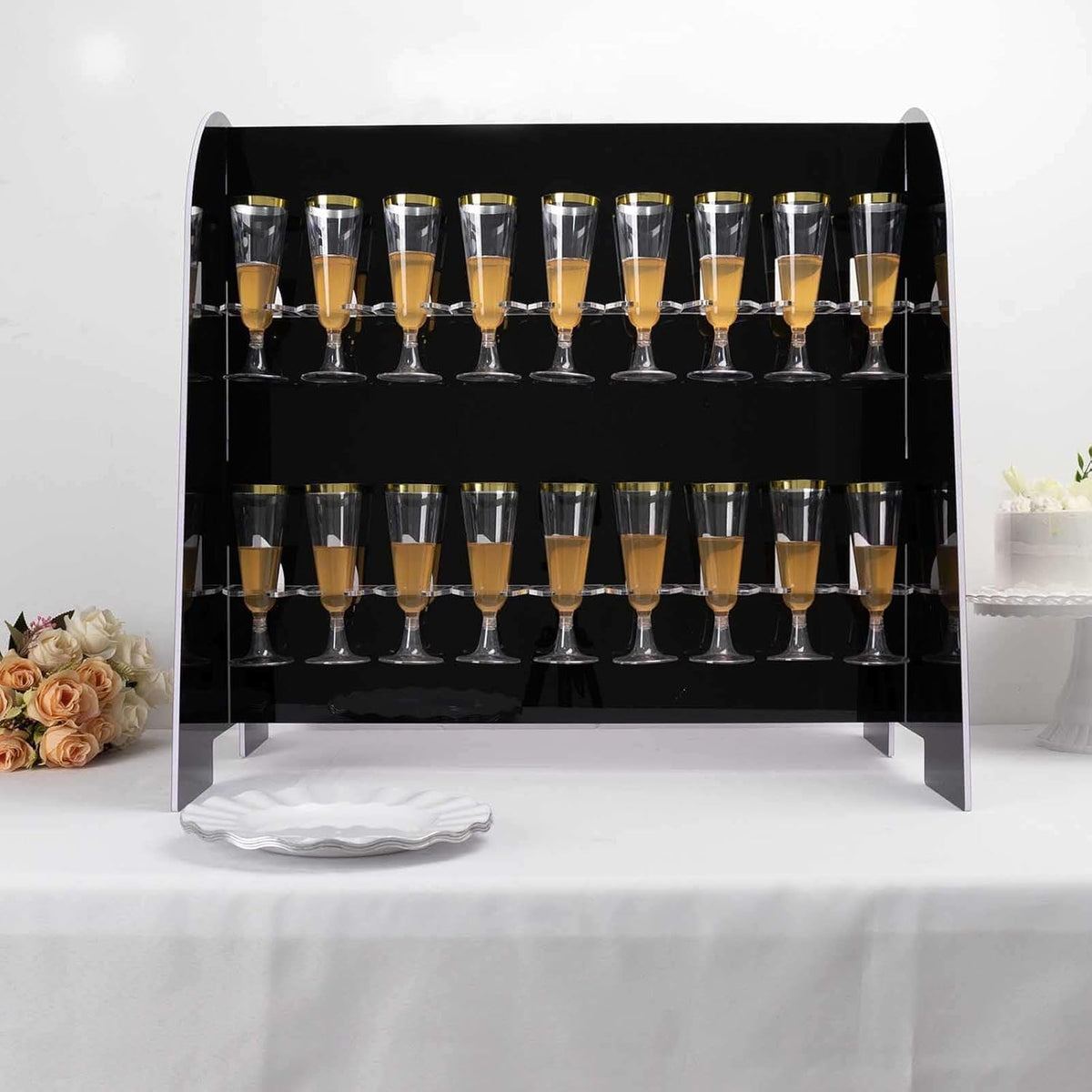 Tableclothsfactory Black Mirror Finish 2-Tier Wine Glass Stemware Rack, 18 Champagne Flute Holder