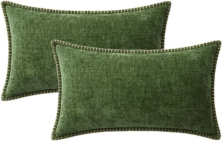 MIULEE Pack of 2 Christmas Pillow Covers 12x20 Inch Moss Green Farmhouse Decorative Throw Pillow