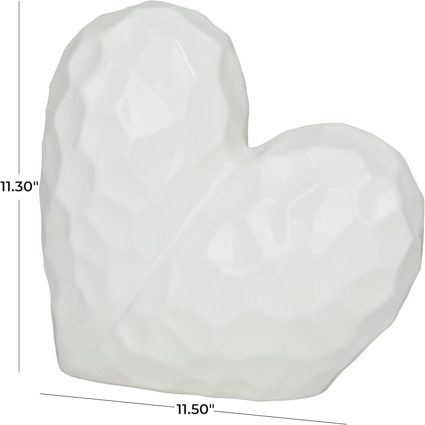 Deco 79 Porcelain Ceramic Heart Decorative Sculpture Dimensional Angled Origami Inspired Home Decor
