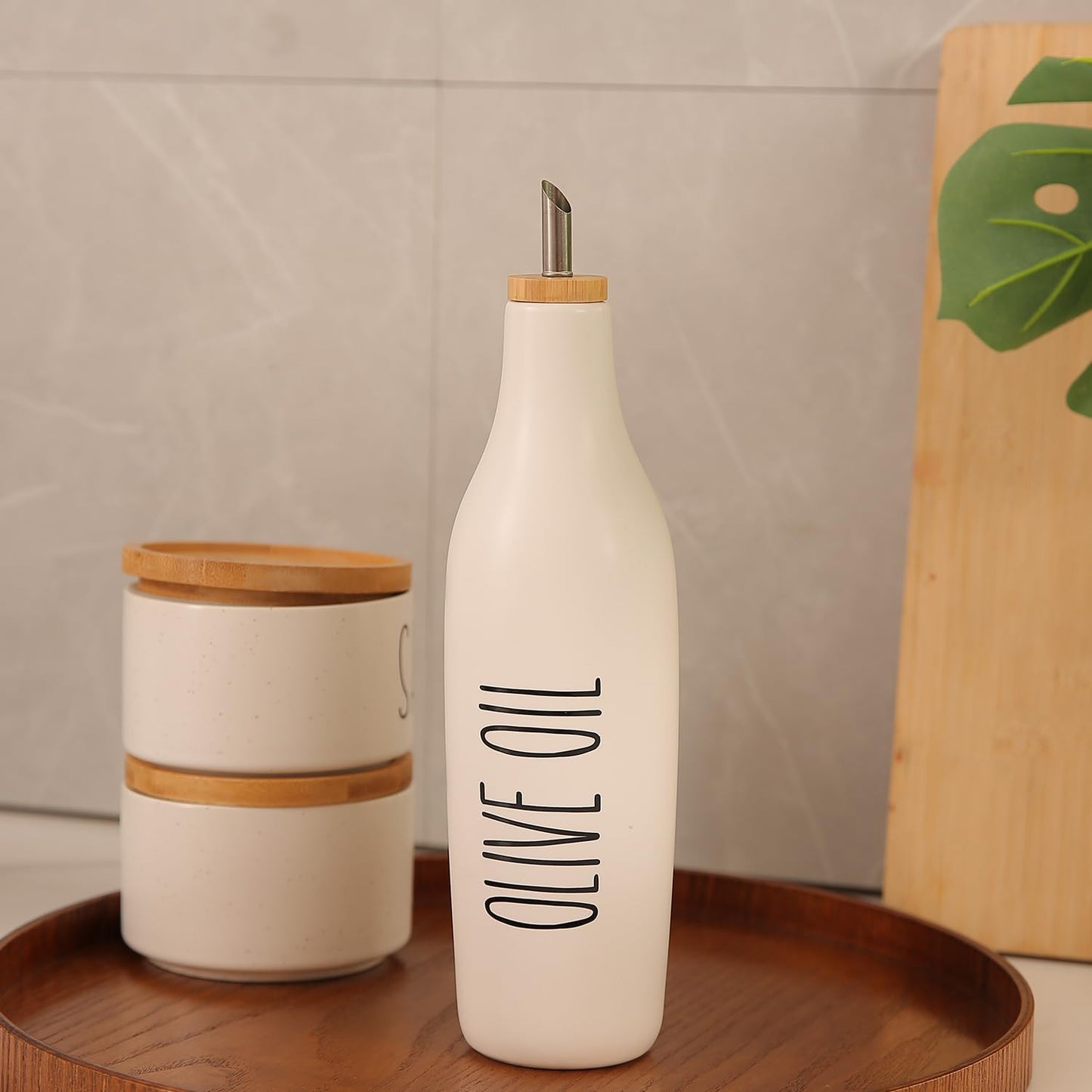 HOMCDALY Ceramic Olive Oil Dispenser for Kitchen, Stoneware 16oz Oil Cruet and Vinegar Bottles