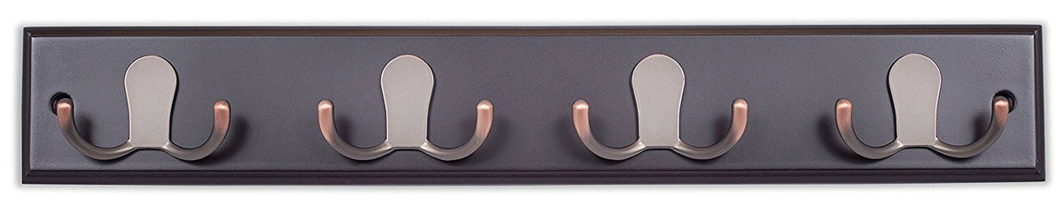 BIRDROCK HOME Dual Hook Coat Rack | 4 Dual Hooks | Wall Mounted Hat Key Rack Rail | Oil Rubbed