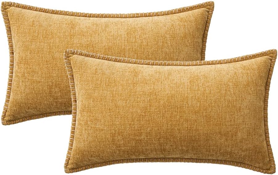 MIULEE Pack of 2 Couch Throw Pillow Covers 12x20 Inch Gold Farmhouse Decorative Pillow Covers with