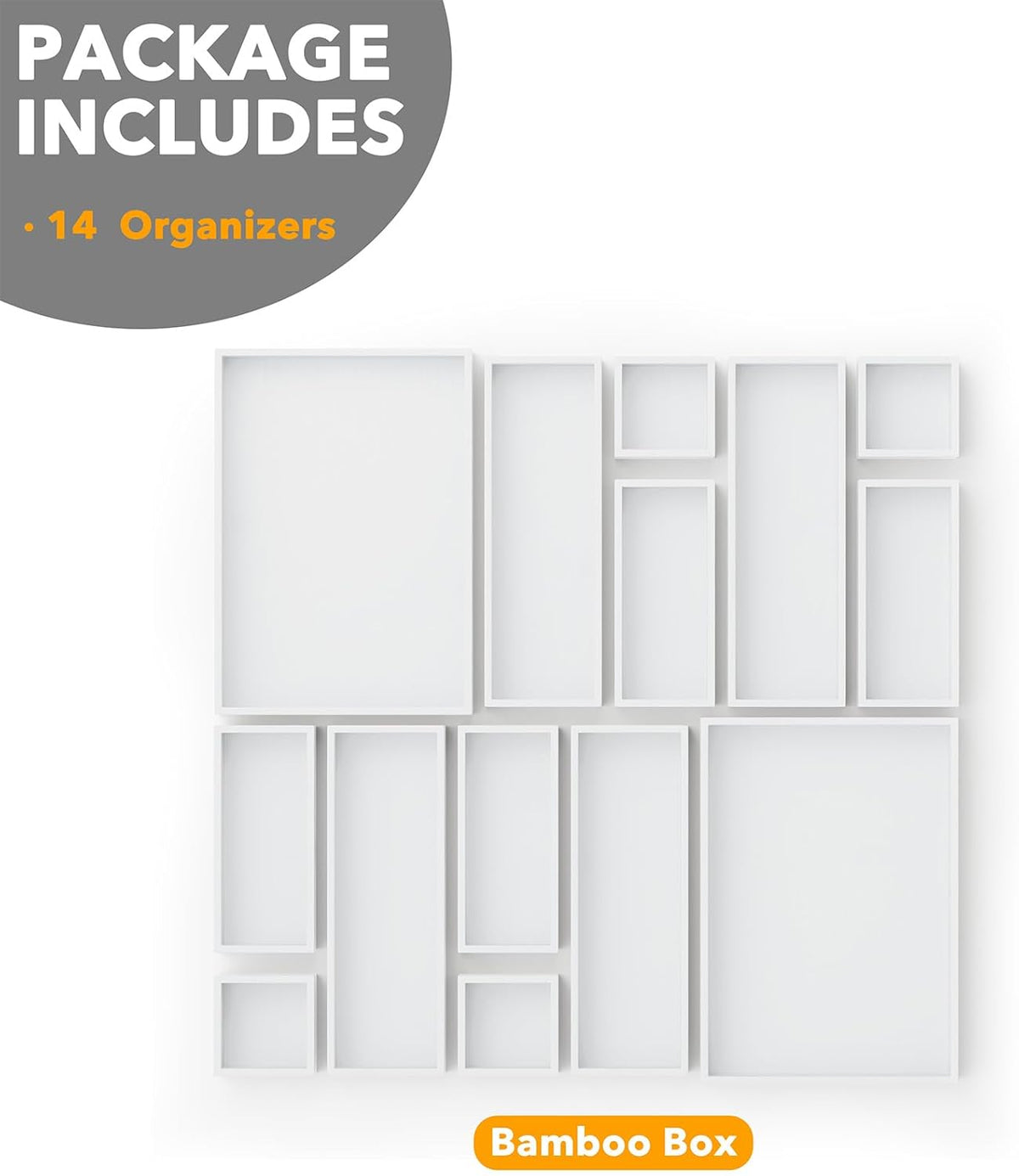 SpaceAid 14-Piece Bamboo Drawer Organizer Storage Boxes Set, Wood Tray Junk Drawer Organizers