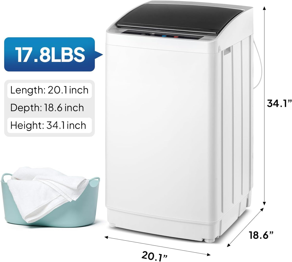 ROVSUN 17.8LBS Portable Washing Machine, Full-Automatic Electric Laundry Machine with Stainless