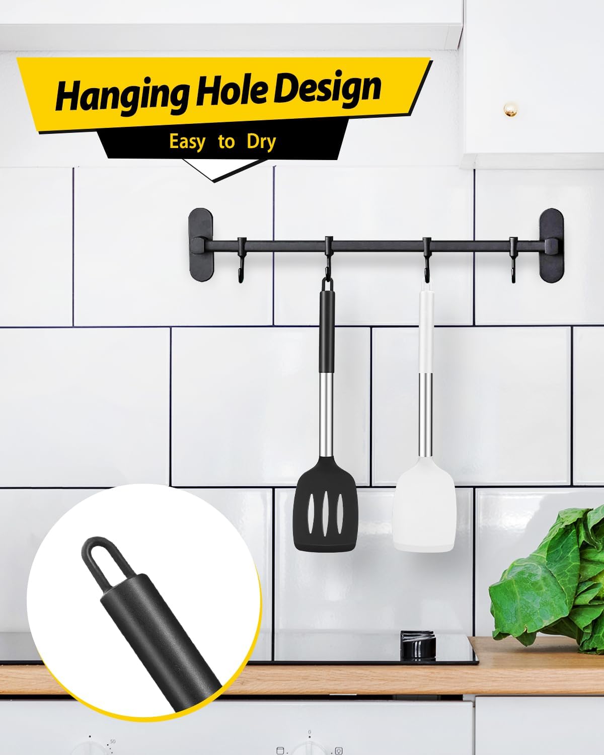 Pack of 2 Silicone Solid Turner, Non Stick Slotted Kitchen Spatulas, High Heat Resistant BPA Free