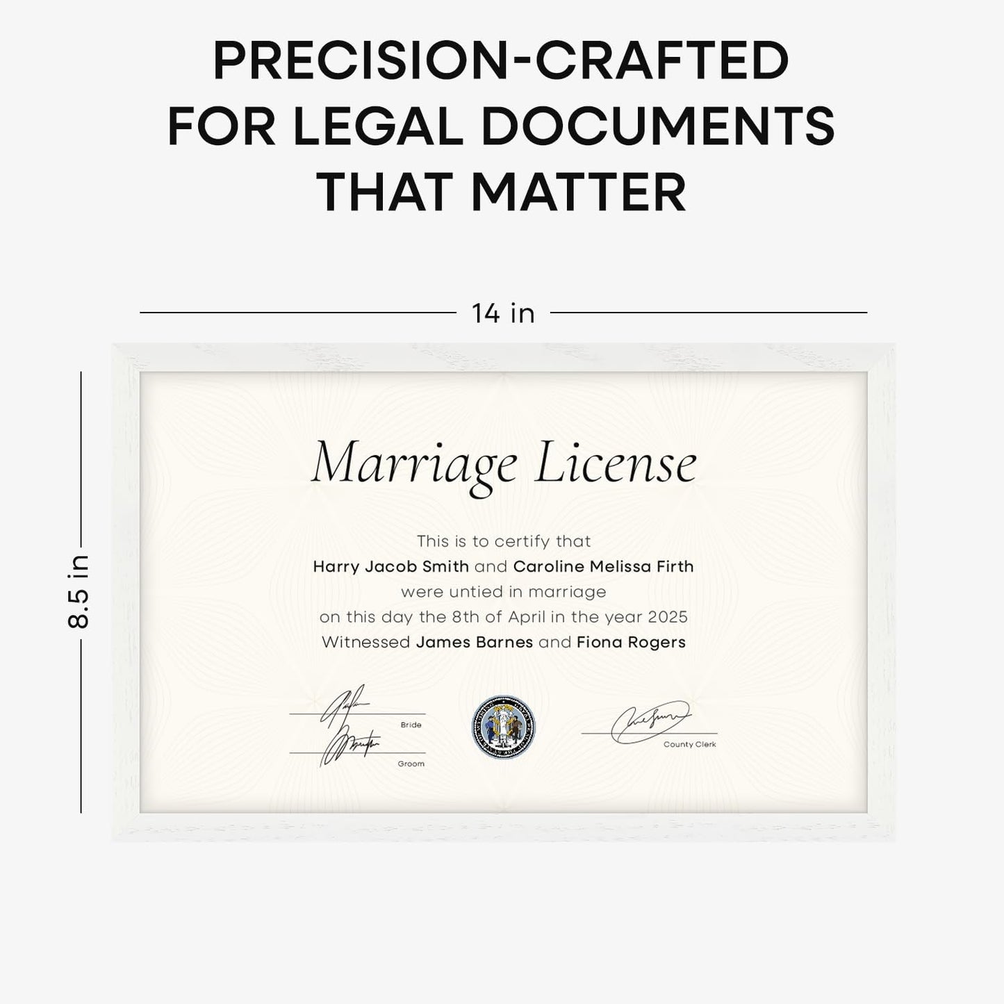 Homeforia 8.5x14 Marriage License Frame White, High End Oak 8.5x14 Certificate White Wood Frames