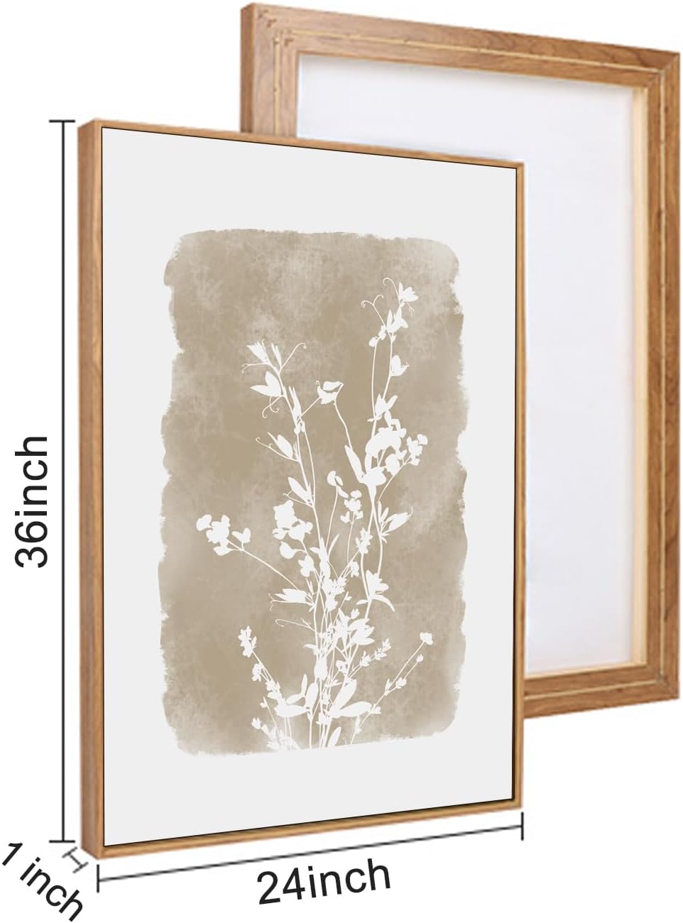 HPINUB Large Boho Wildflowers Canvas Framed Wall Art Set,Minimalist Vintage Flower Wall Decor,Beige