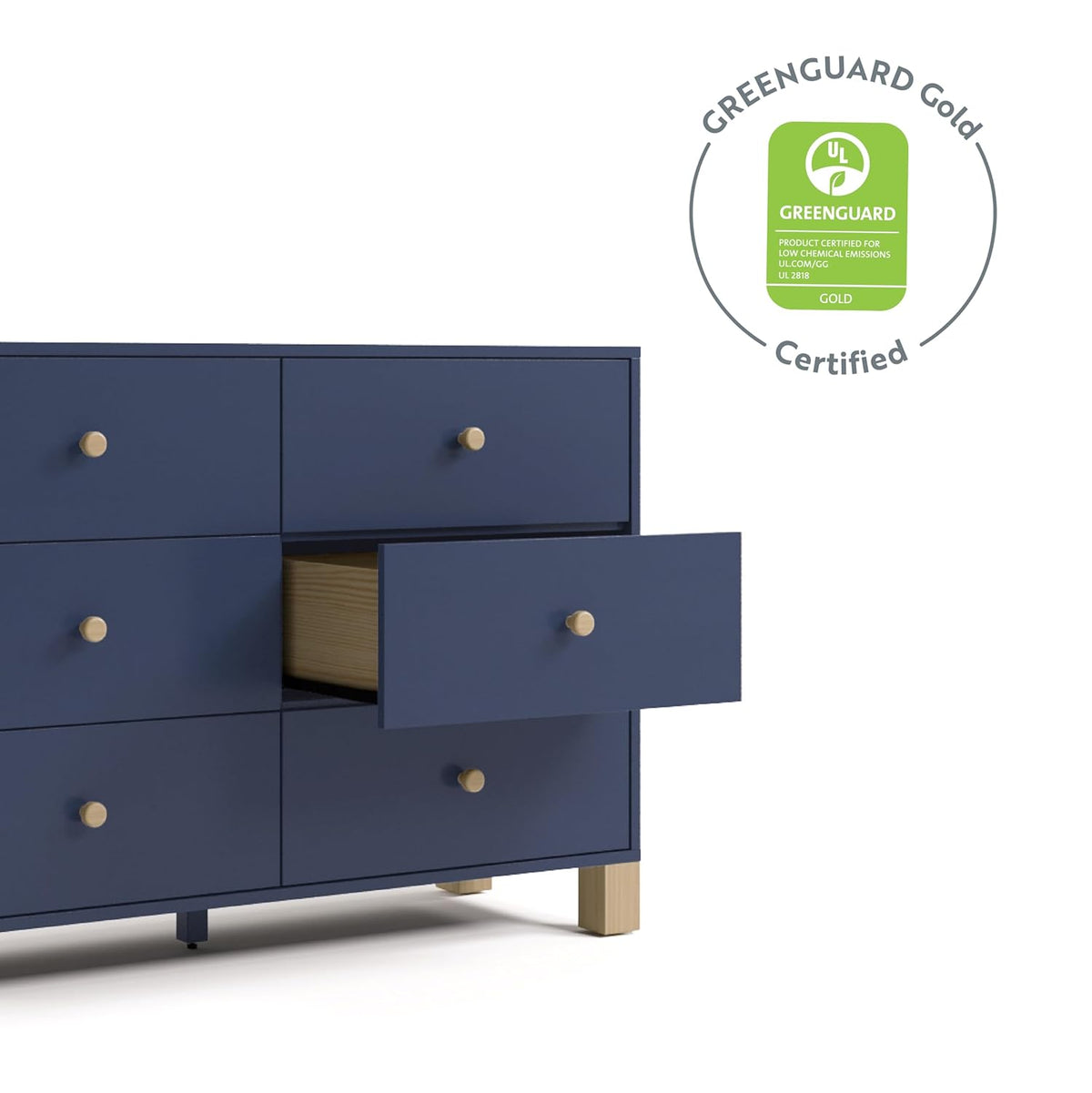 Storkcraft California 6 Drawer Double Dresser (Midnight Blue with Driftwood) – GREENGUARD Gold