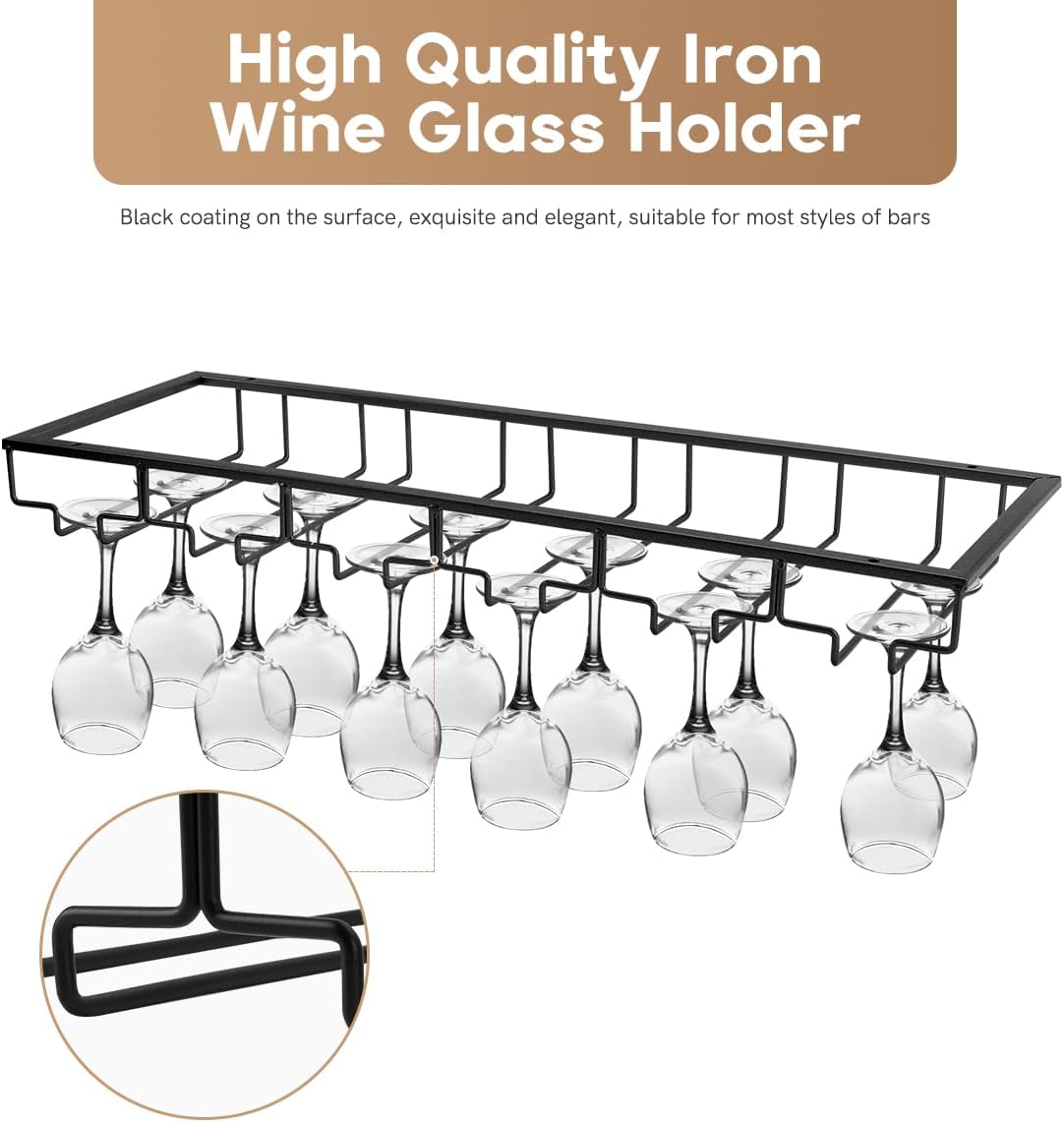Xverycan Wine Glass Rack Under Cabinet, 6 Row Extreme Large Stemware Hanger, Metal Wine Goblet