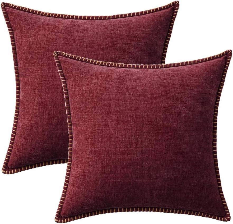 MIULEE Pack of 2 Christmas Pillow Covers 20x20 Inch Burgundy Red Farmhouse Decorative Throw Pillow