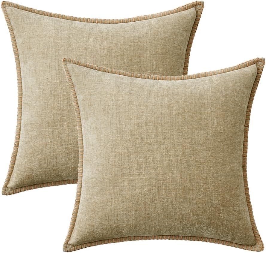 MIULEE Pack of 2 Couch Throw Pillow Covers 20x20 Inch Beige Farmhouse Decorative Pillow Covers with