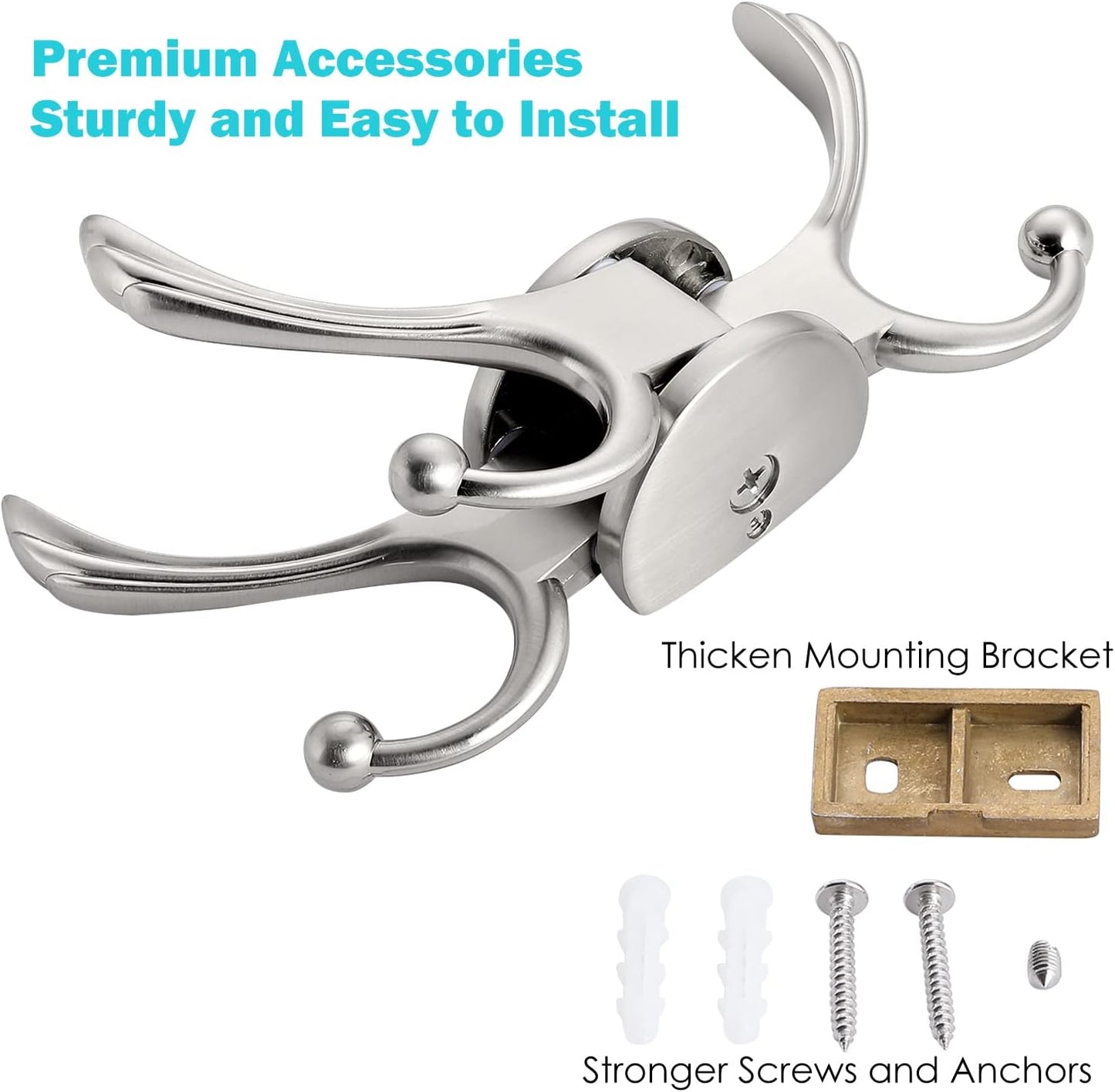 Swivel Coat Hook 2 Pack Heavy Duty Space Saving Towel Rope Hook Wall Mount Triple Swing Arms for RV