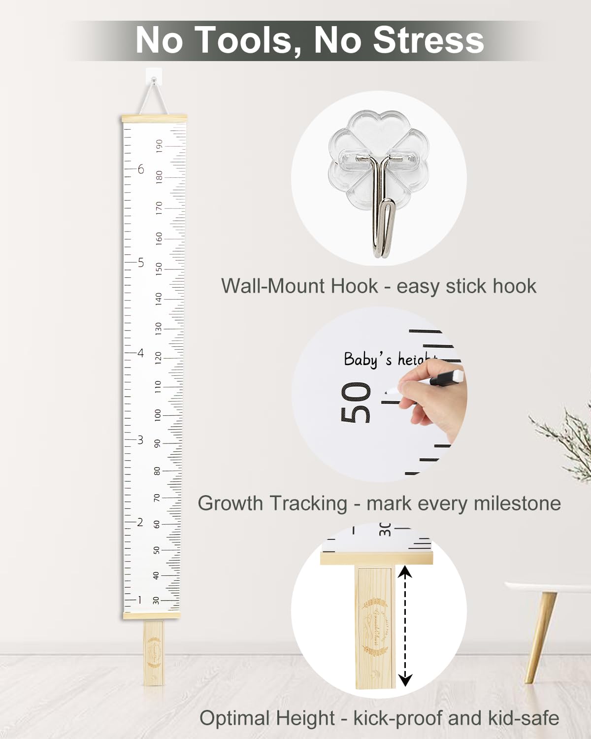 6.5FT Growth Chart for Kids with Wooden Keepsake Box - Children Height Measurement Kit Includes