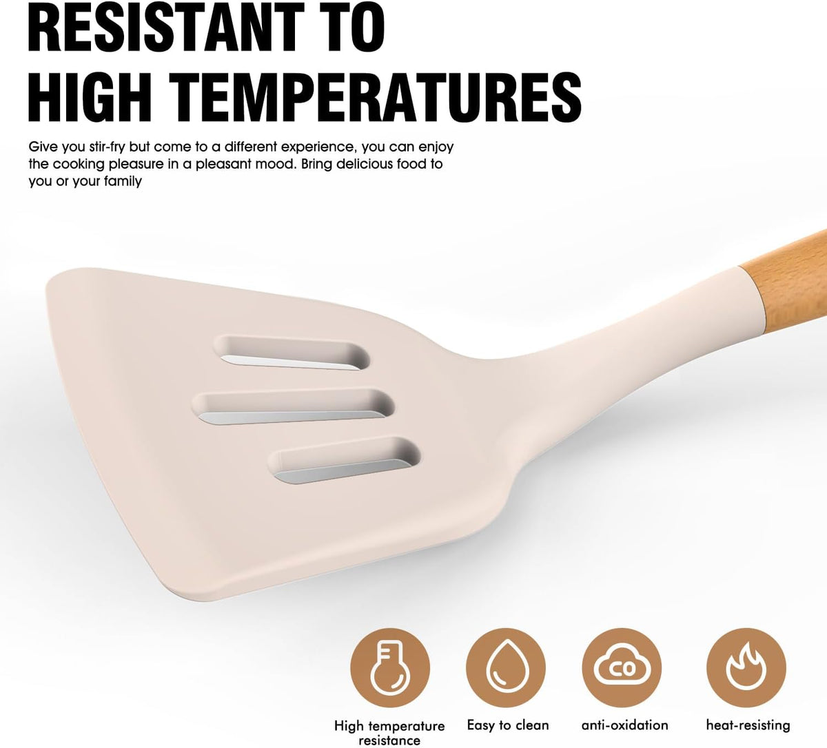 Silicone Cooking Utensils Set - Silicone Kitchen Utensils for Cooking Wooden Handles, 446°F Heat