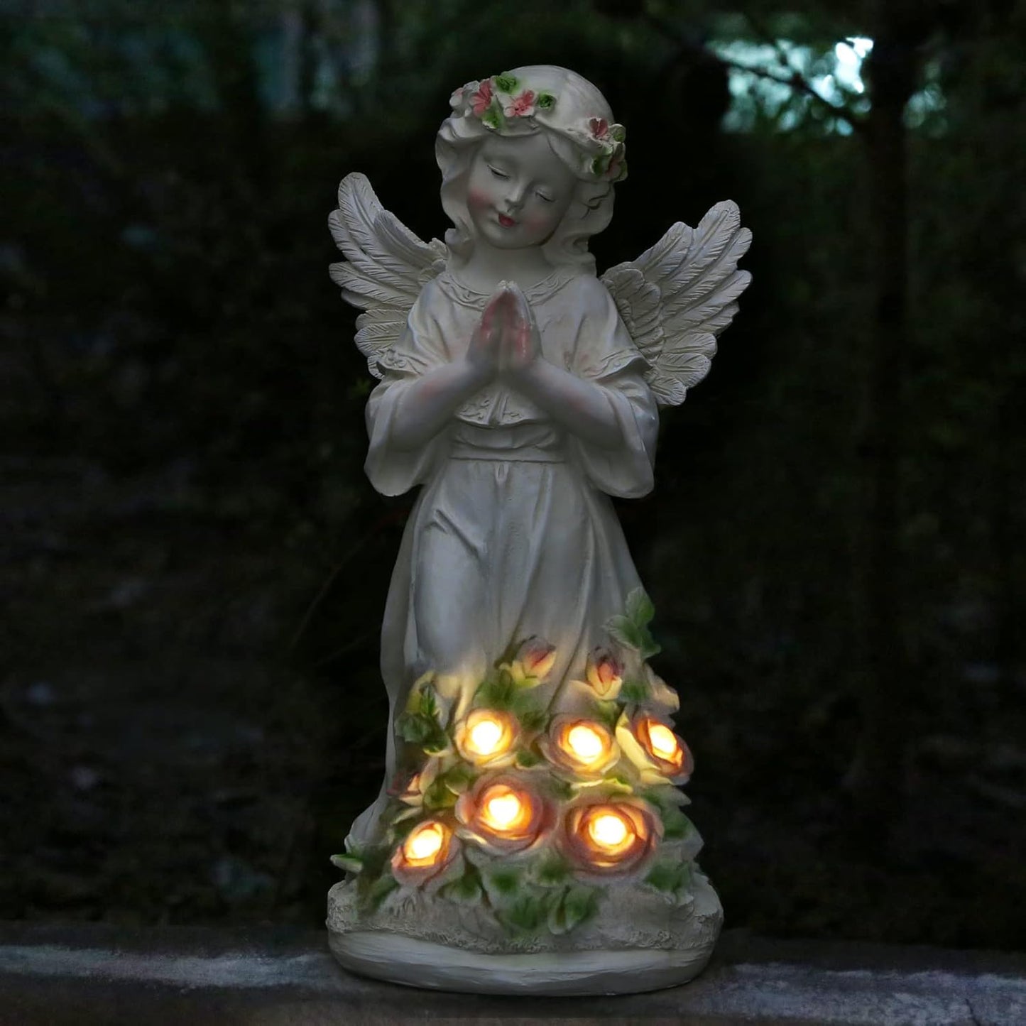 Garden Decor Angel Statue, Outdoor Patio Garden Sculptures & Statues, Solar Yard Decorations Lawn
