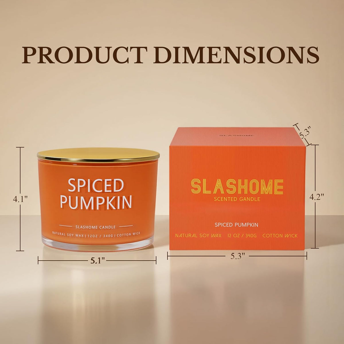 Pumpkin Spice Fall Candle, Large 3 Wick 12oz Luxury Candle, Elegant Autumn Gift for Women & Men