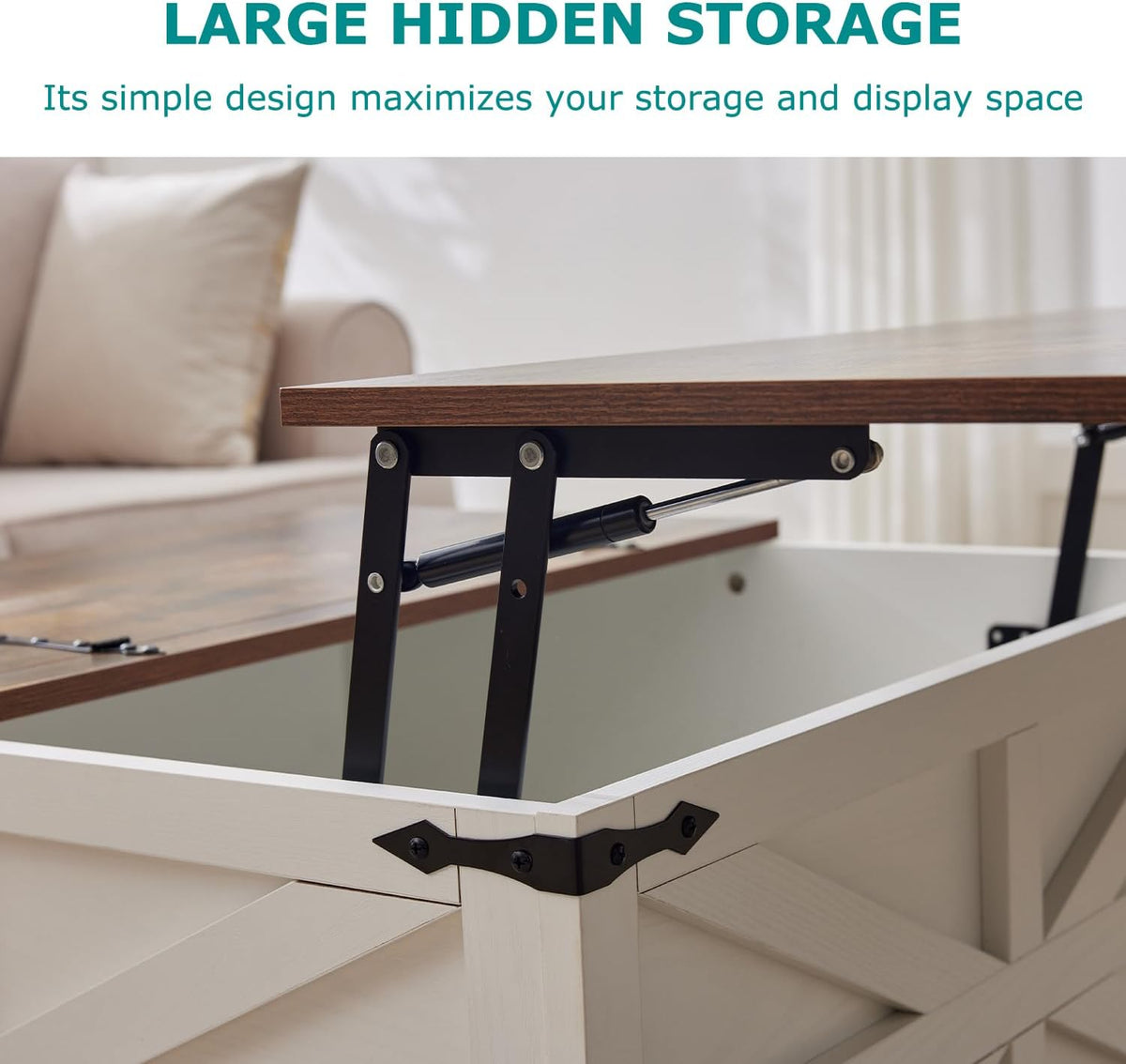 Coffee Table with Storage, Rustic White Square Coffee Tables for Living Room, Lift top Coffee Table
