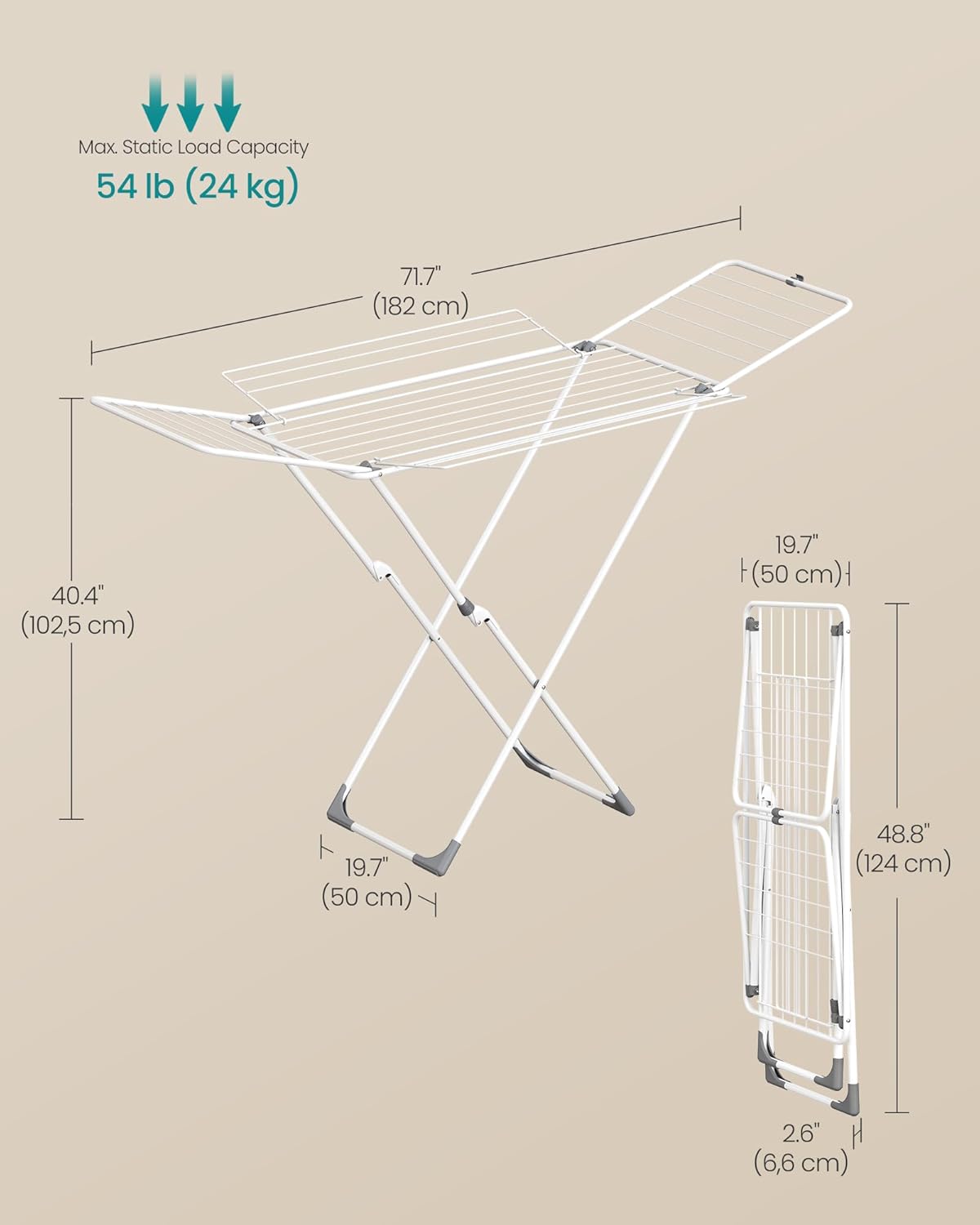 SONGMICS Clothes Drying Rack, Metal Laundry Drying Rack, Foldable, Space-Saving, Free-Standing