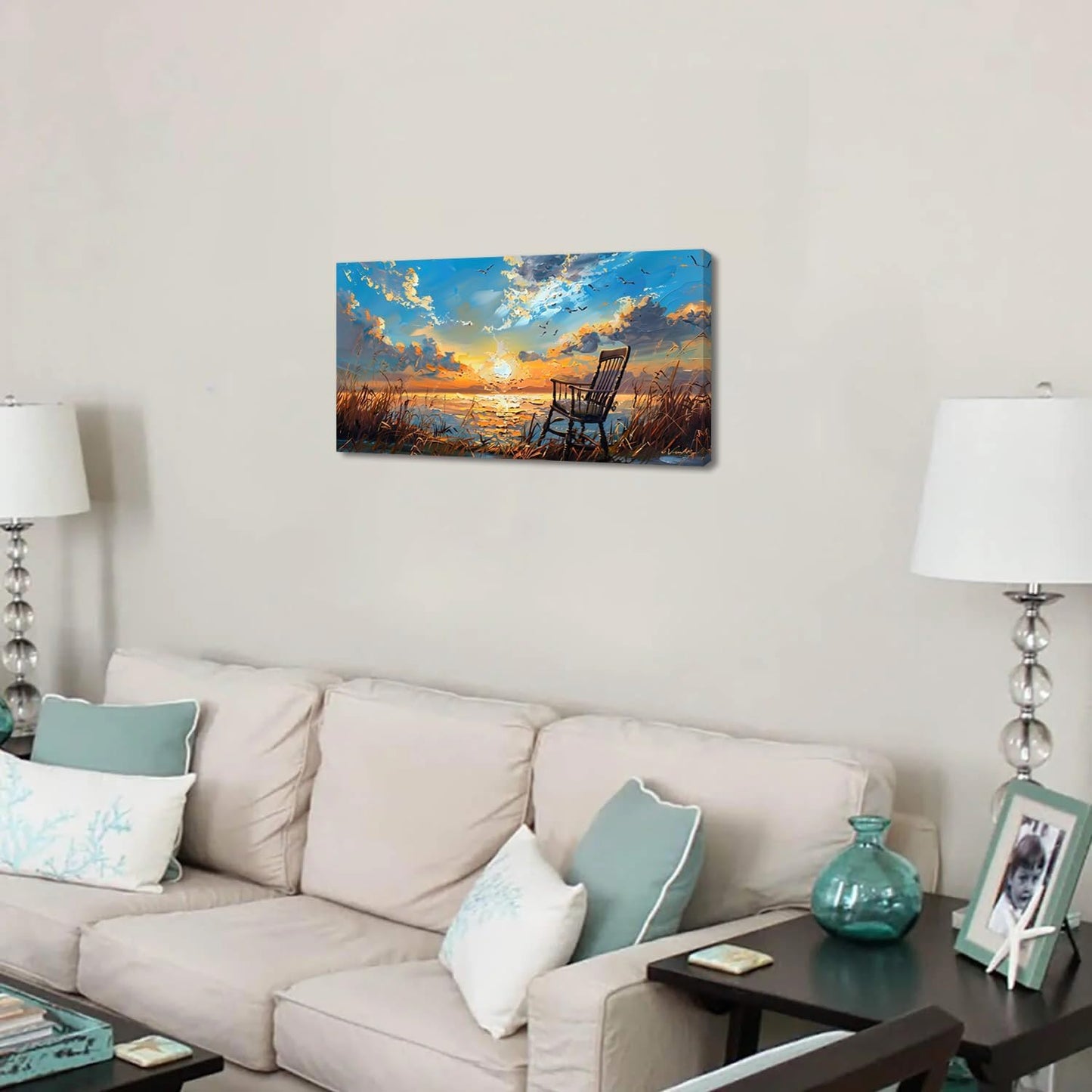 LASMOND Canvas Prints Wall Art Sunset Ocean Beach Pictures Photo nature landscape Paintings for