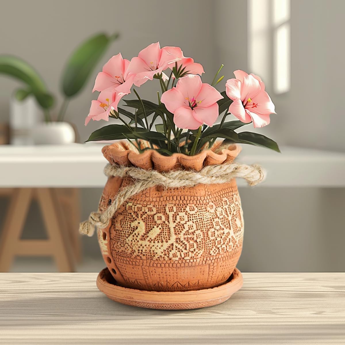 Ceramic Pot with Drainage Hole and Saucer, Plant Pots, Modern Decorative Planters for House Plants