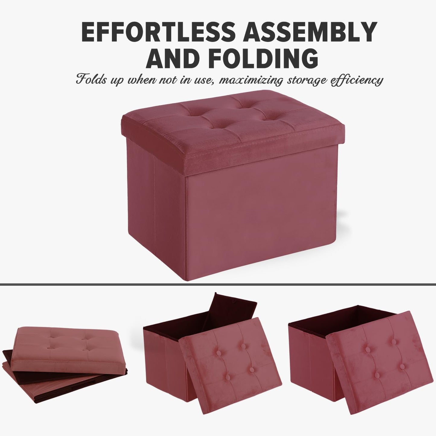LINMAGCO Storage Ottoman Folding Foot Stool Velvet Footrest with Padded Modern Ottoman with Storage