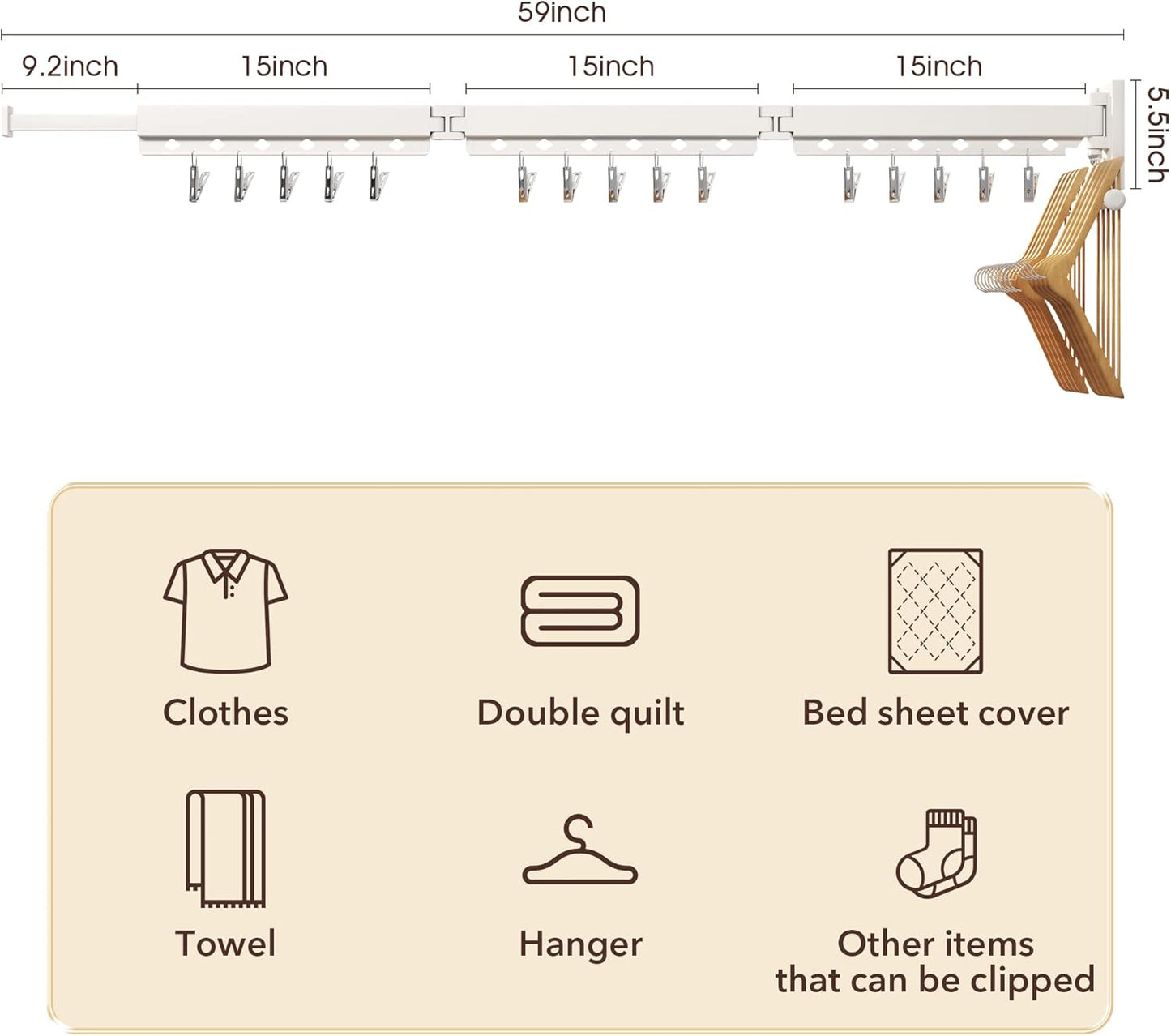 Wall Mounted Clothes Hanger,Clothes Drying Rack,Laundry Rack Wall Mount,Drying Rack