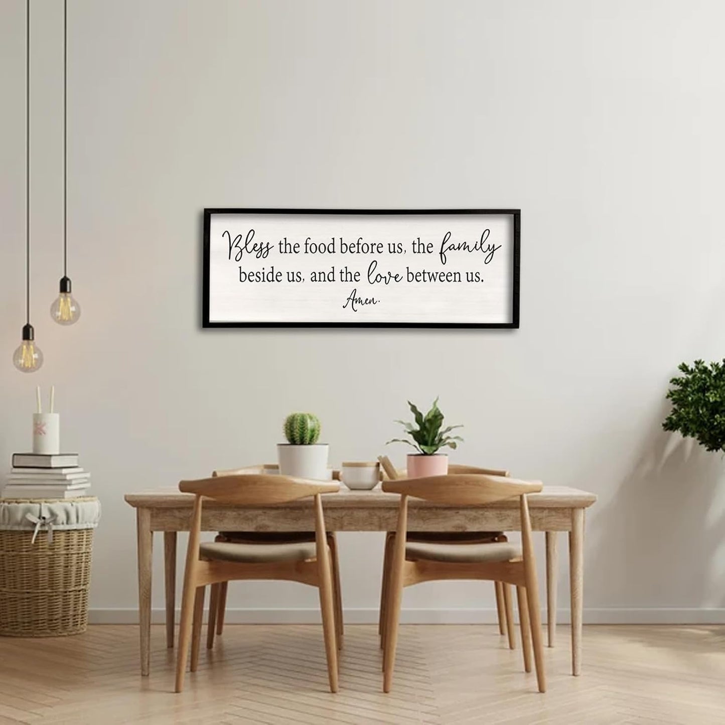 Bless the Food Before Us Sign Wall Decor 40"X15" Large Farmhouse Dining Room Wall Decor Framed Wood