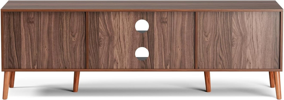 TV Stand for TVs up to 65'', Entertainment Center With Rattan Door, Shelves & 2 Cabinets, Long Boho