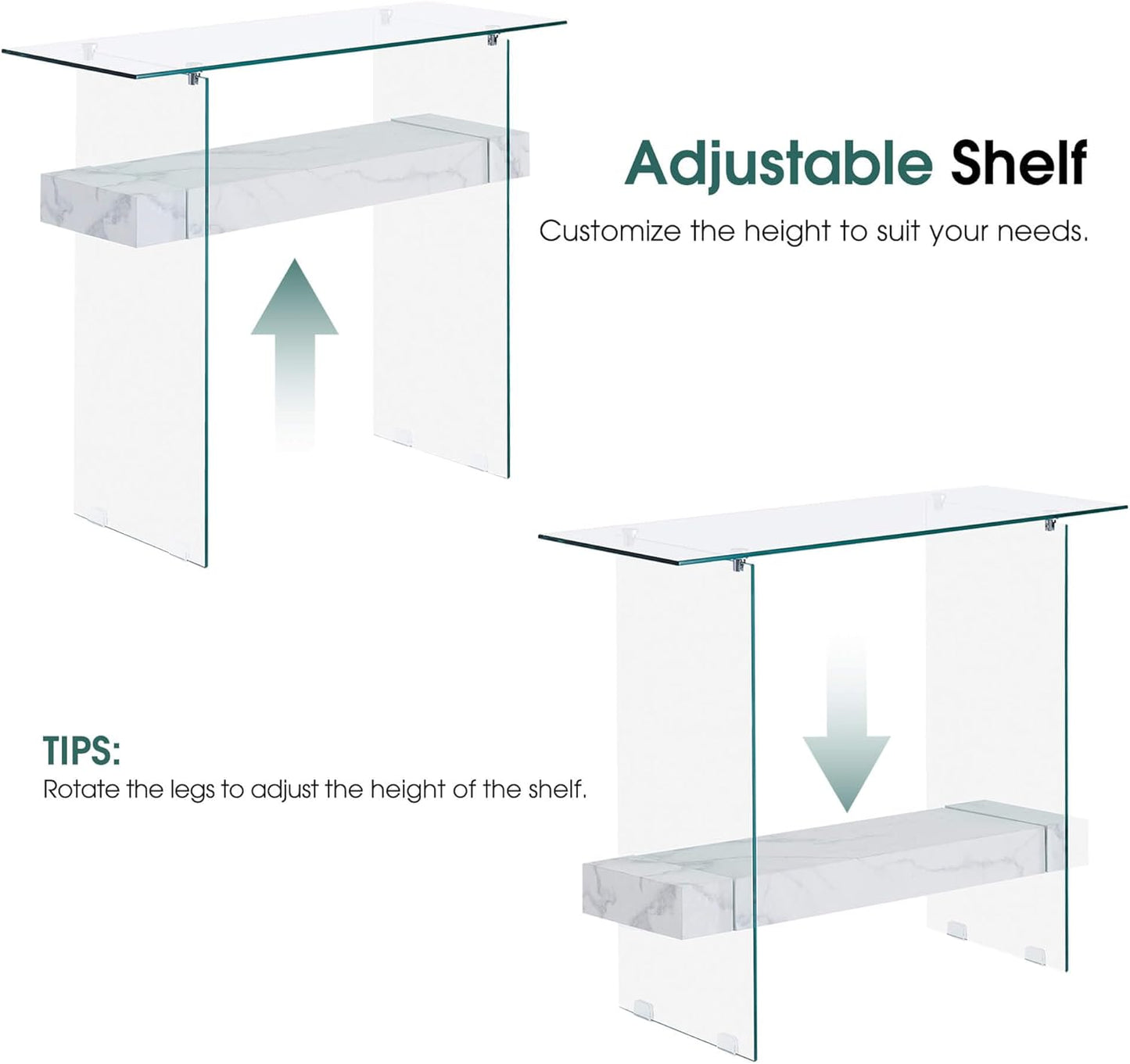 ivinta Glass Entry Table with Storage, 39.4" Modern Console Table for Living Room, Foyer, Hallway
