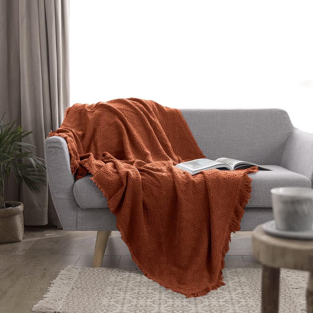 Simple&Opulence 100% Cotton Throw Blanket for Bed, Couch, Boho Luxury Geometric Woven Blanket with