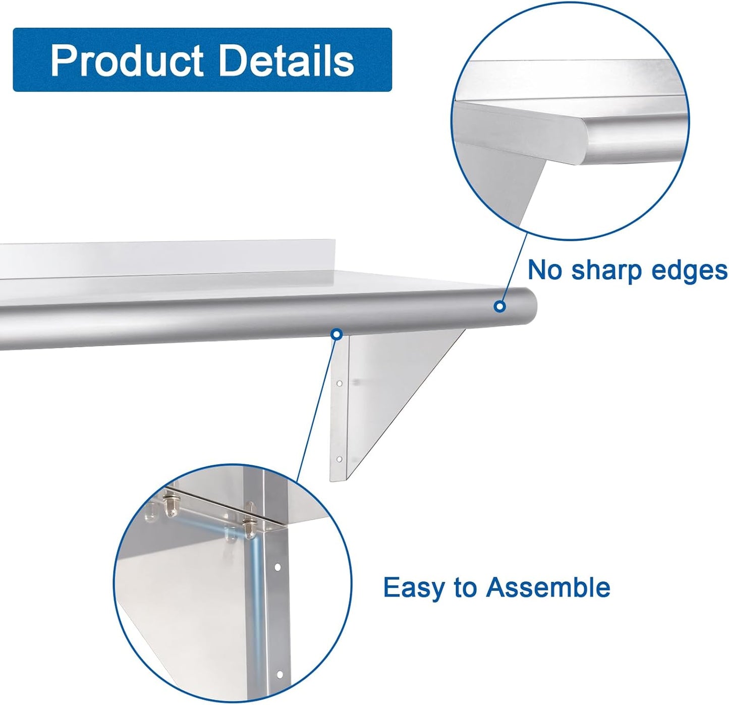 HARDURA Stainless Steel Shelf 14" x 72", 352lb Commercial Shelves Wall Mount Metal Shelving with
