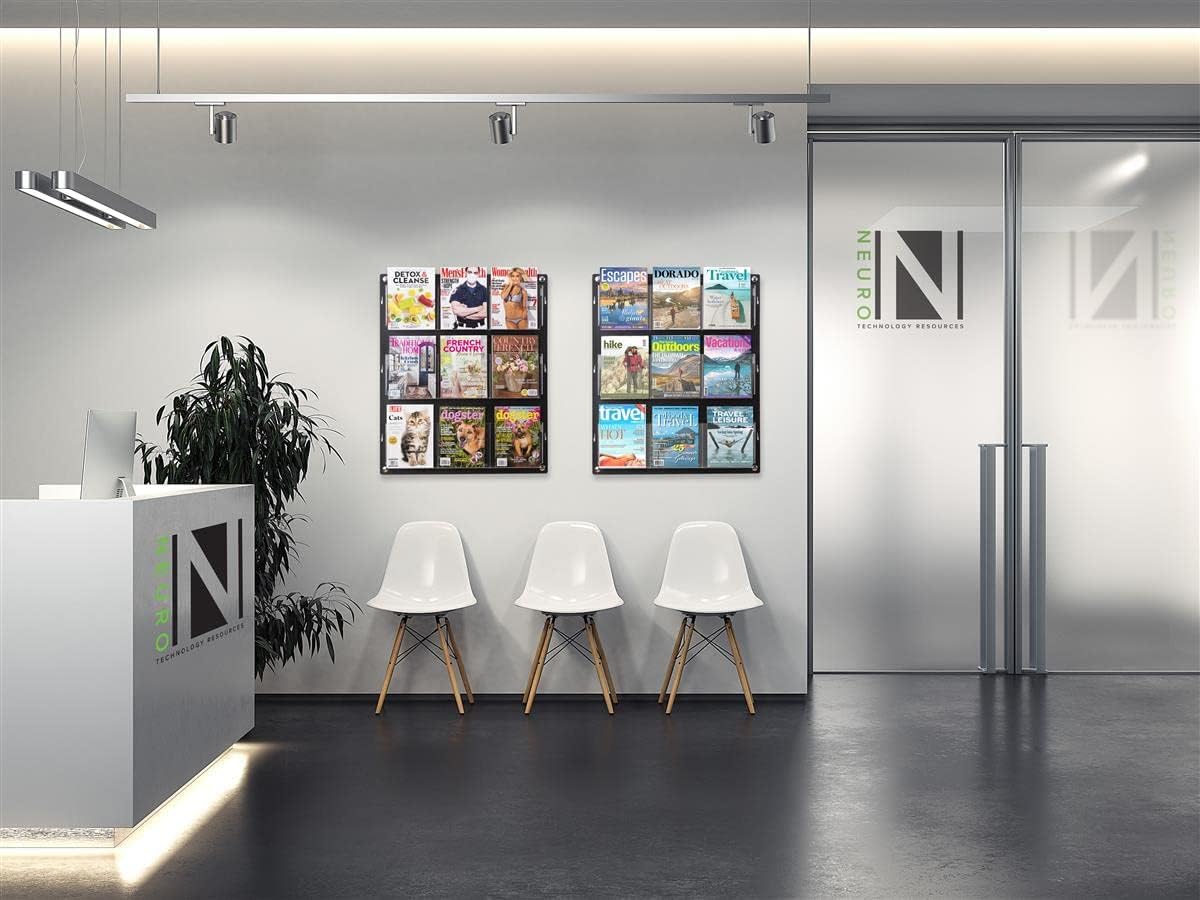 Displays2go Wall Mount Acrylic Brochure Holder, 9-18 Adjustable Pockets, Tiered Design - Black