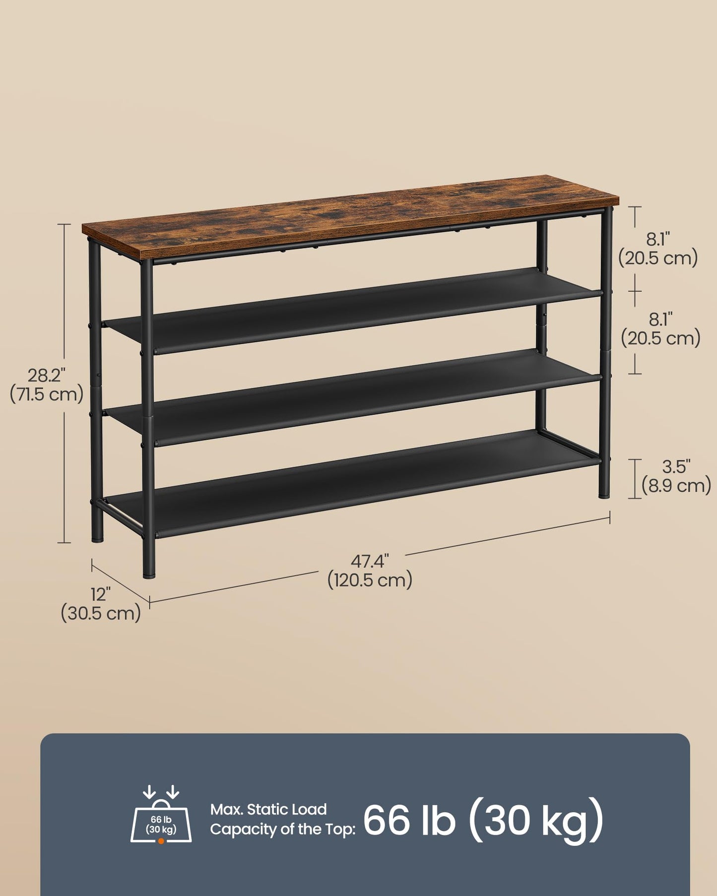 SONGMICS HOME 4-Tier Shoe Rack, Free Standing Shoe Storage Organizer, 12 x 47.4 x 28.2 Inches