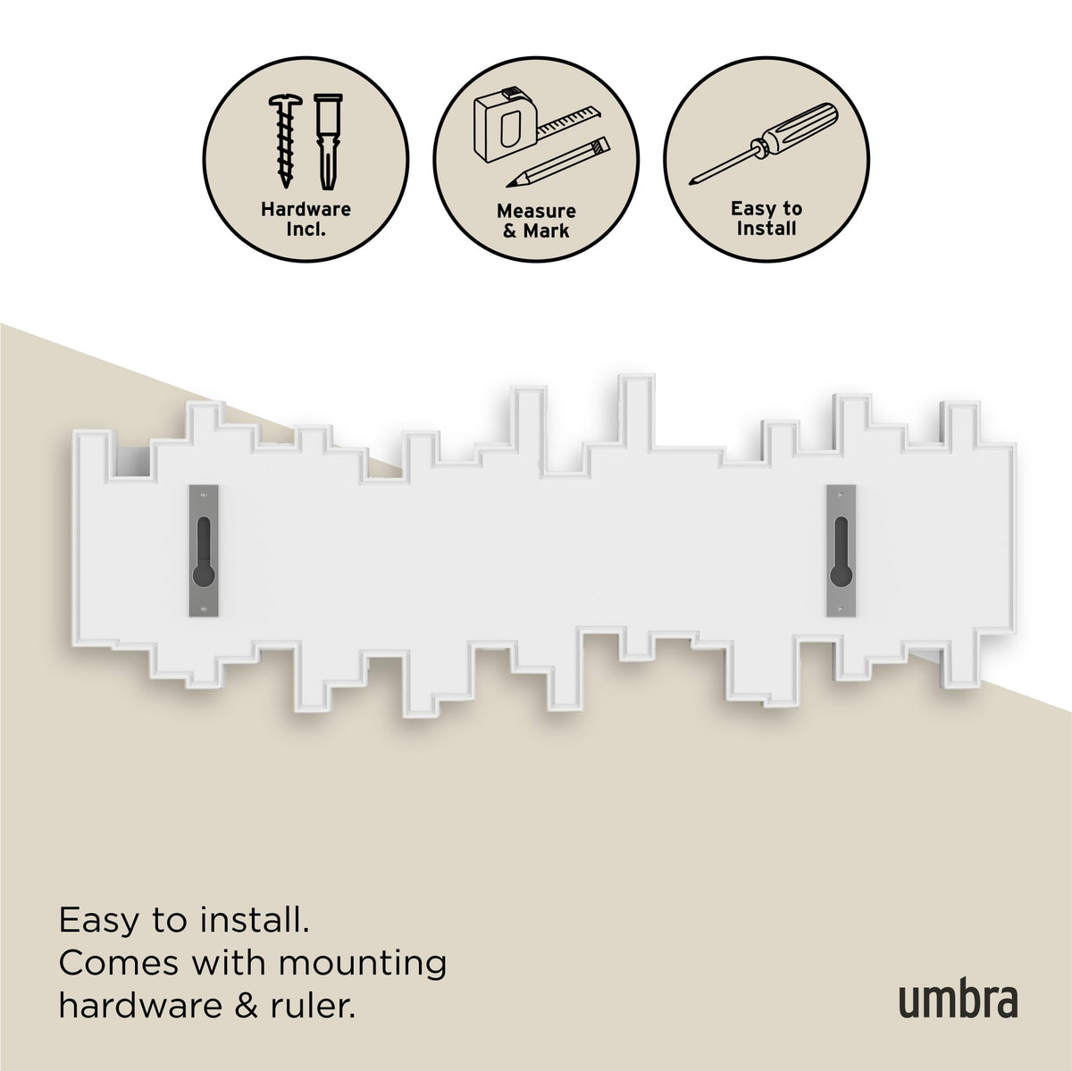 Umbra Sticks Wall Mount Coat Rack, 5 Hook Retractable Pegs, White