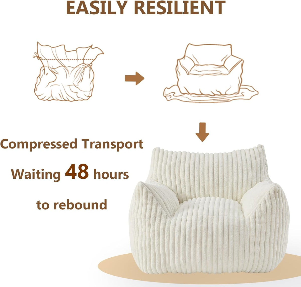Giant Bean Bag Chairs for Adults Teens, Large Bean Bag Sofa Chairs with Filling Comfy Fuzzy BeanBag