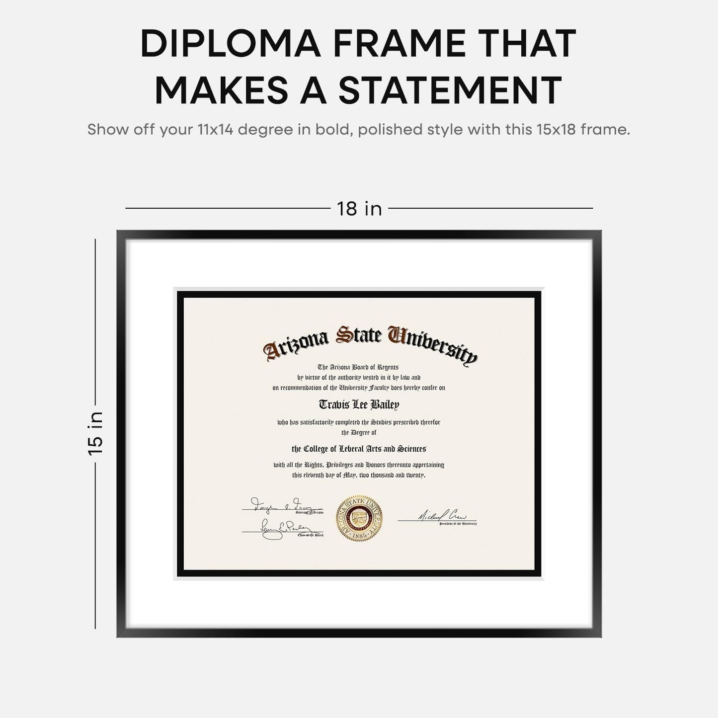 Homeforia 15x18 Diploma Frame Black, High End Metal 15 x 18 Black Certificate Frame with Mat 11 x