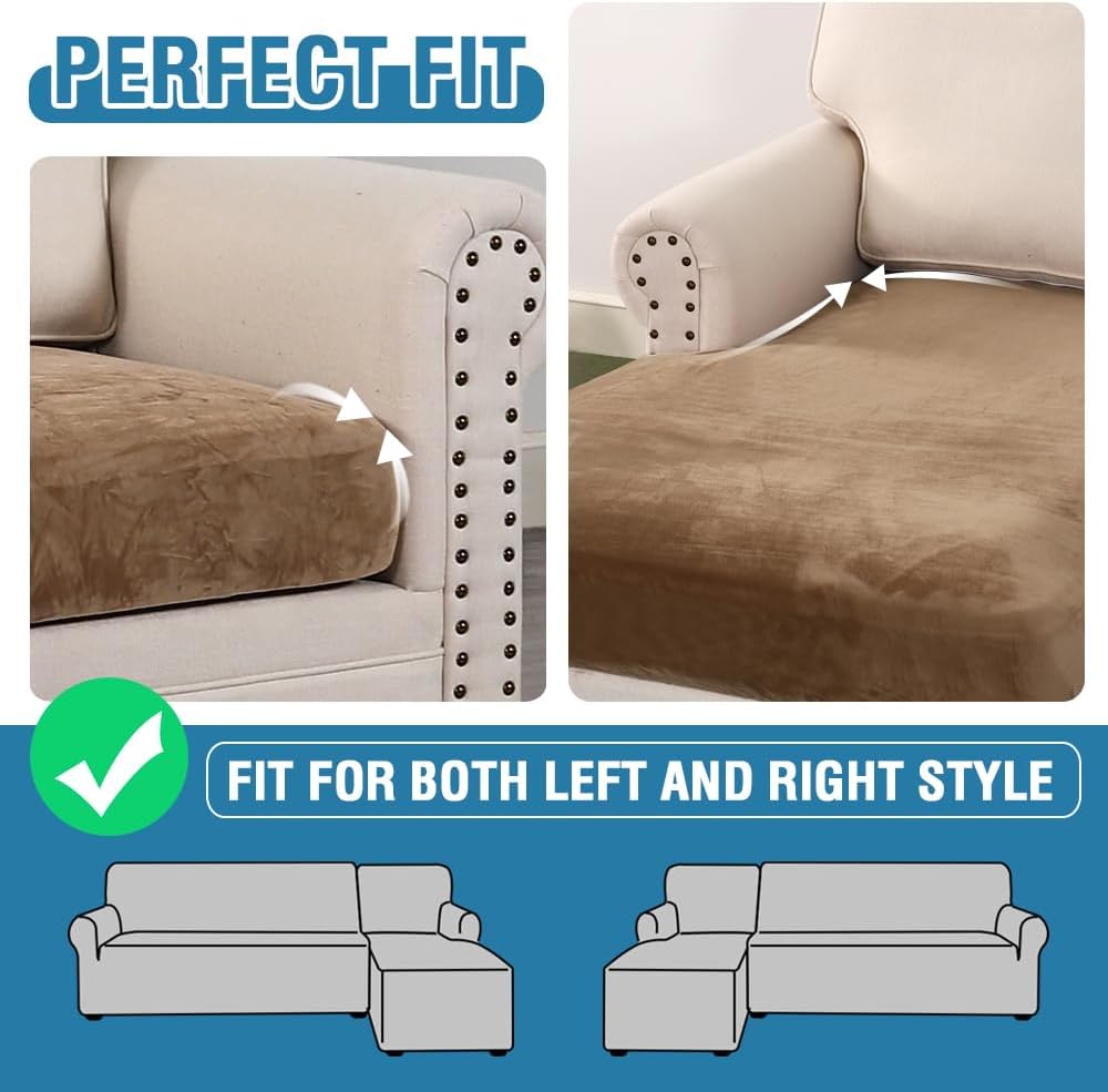 H.VERSAILTEX Velvet Stretch Sectional Couch Cover - 4 Pieces for L Shape Sofa With Separate Seat