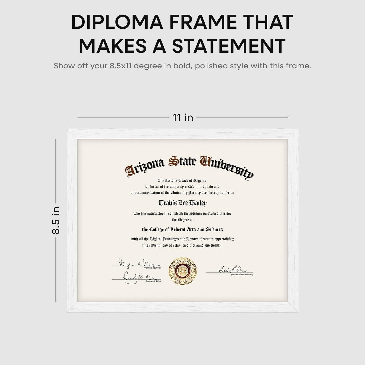 Homeforia 8.5 x 11 Diploma Frame White Wood, High End Oak 8.5x11 Certificate Frames, 11x8.5