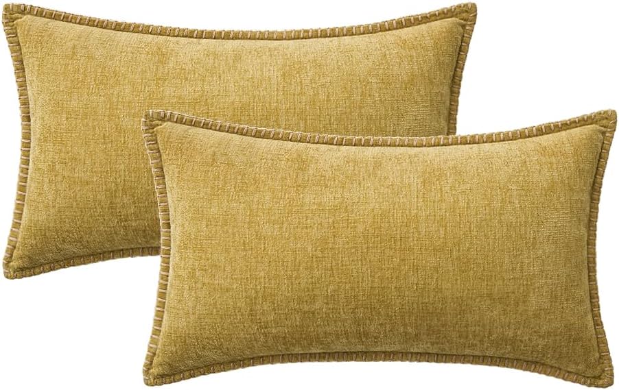 MIULEE Pack of 2 Couch Throw Pillow Covers 12x20 Inch Mustard Yellow Farmhouse Decorative Pillow