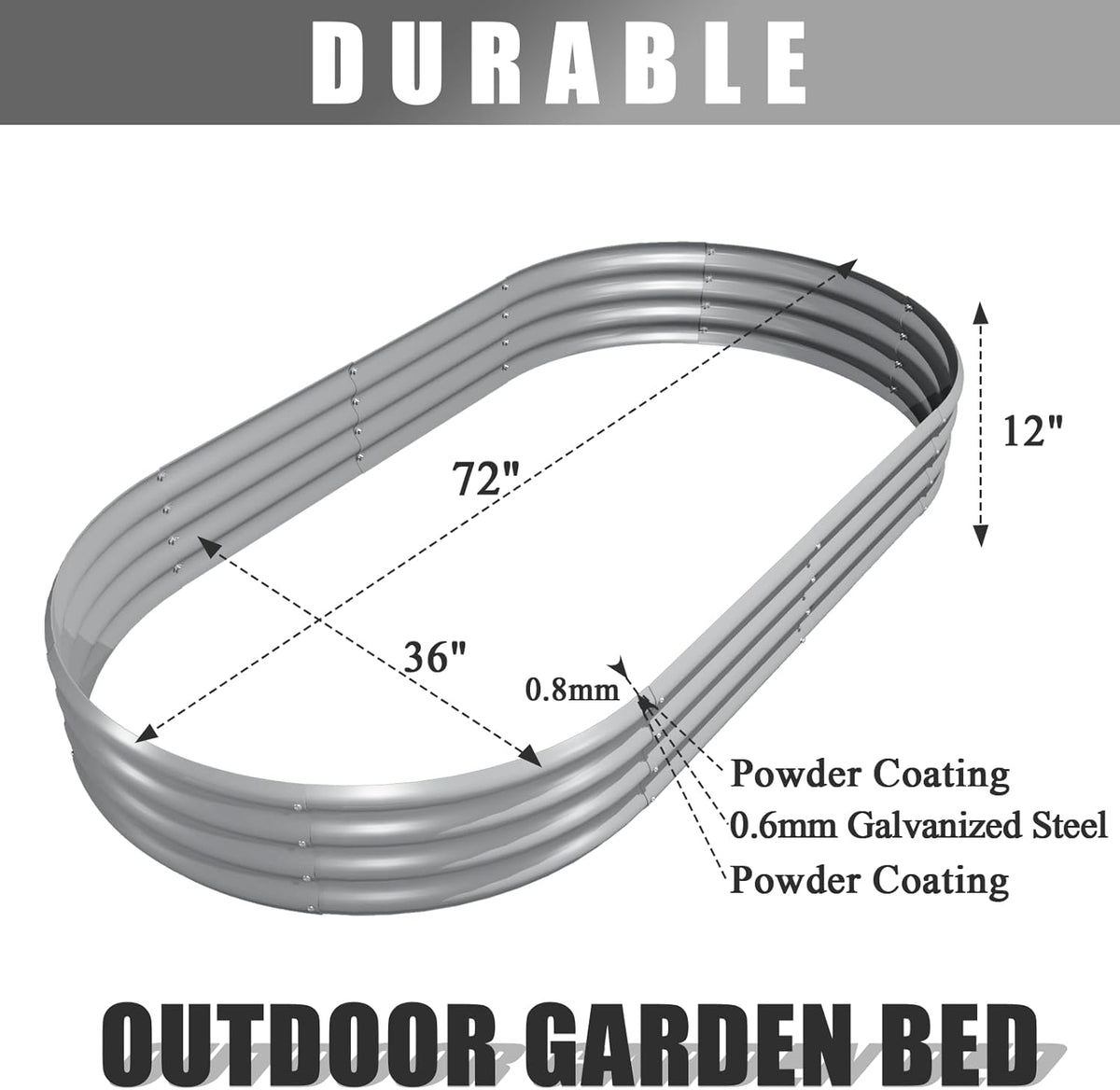 2 Pack 6x3x1FT Galvanized Raised Garden Bed Kit Oval Metal Ground Planter Box Outdoor Bottomless