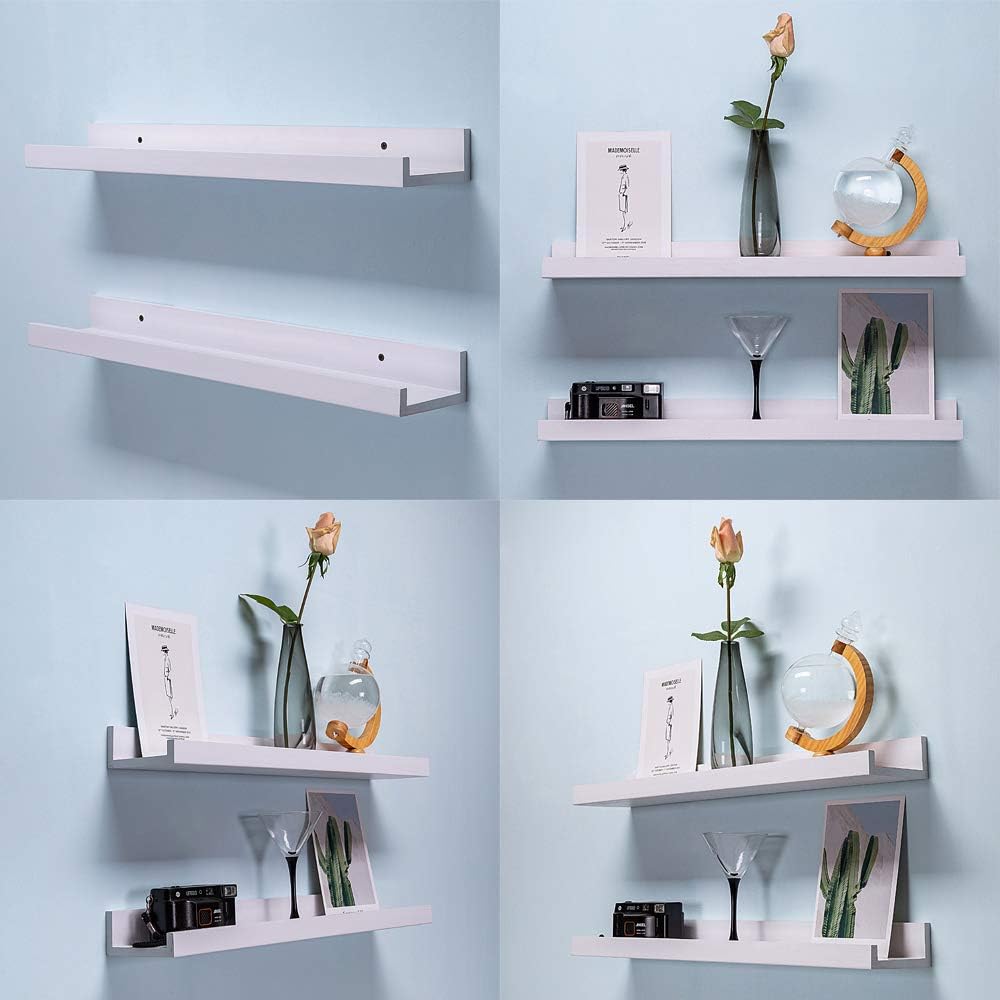 AZSKY White Floating Shelves Wall Mounted Set of 2, 24 Inch Picture Ledge Shelf for Storage Bedroom