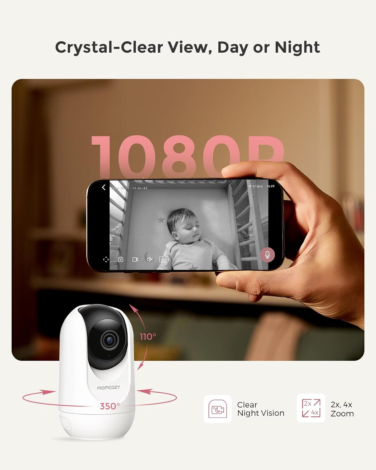 Momcozy Smart WiFi Baby Monitor with Camera and Audio, 5" 1080P Screen with Wall Mount, Motion &