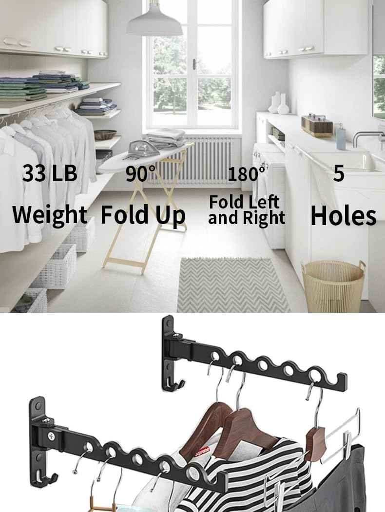 Dr.DJ Wall Hanger for Clothes, Coat Hanger Mounted Matte Black Retractable Clothes Drying Organizer