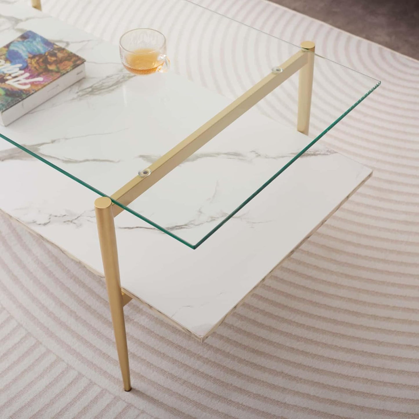 Rectangle Coffee Table for Living Room, Mid-Century Modern Design, L41 x W21 x H17, 2-Tier