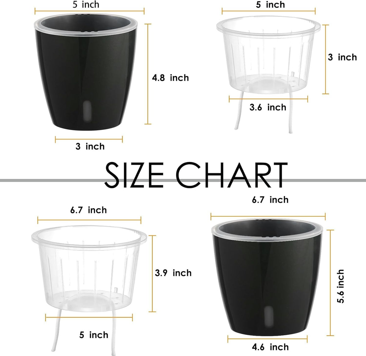 Self-Watering Pots for Indoor Plants, 6-Pack 6.7'' Self Watering Planter with Drainage Holes, Small