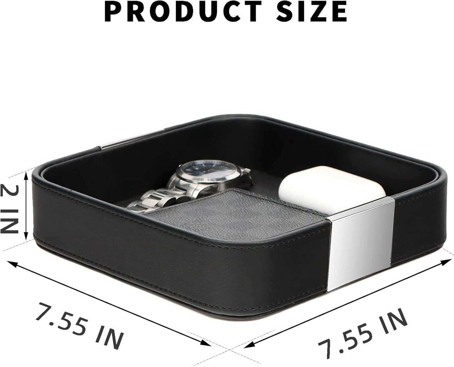 SANZIE Luxury Leather Desktop Storage Small Catchall Organizer Decorative Tray for Entryway Table