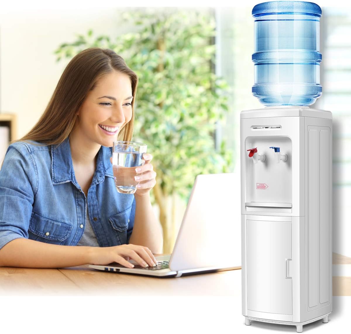 SAFEPLUS Top Loading Water Cooler Dispenser, Hot & Cold Freestanding Water Cooler Holds 5 Gallon