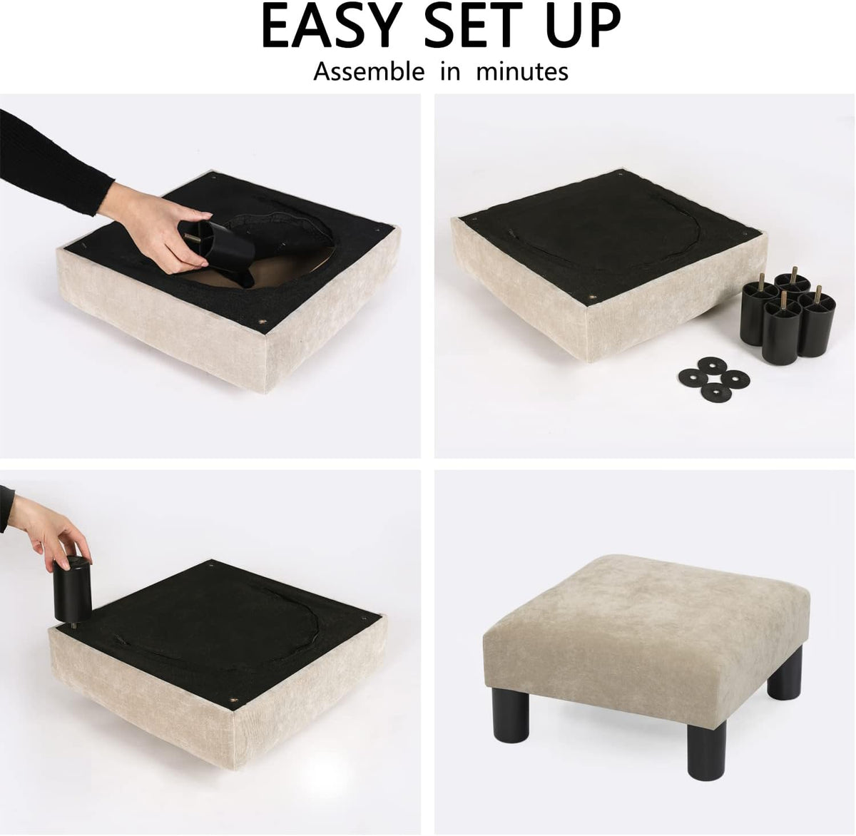 Joveco Small Foot Rest Stool Ottoman, 15" Fabric Square Footstool Upholstered Footrest for Chair