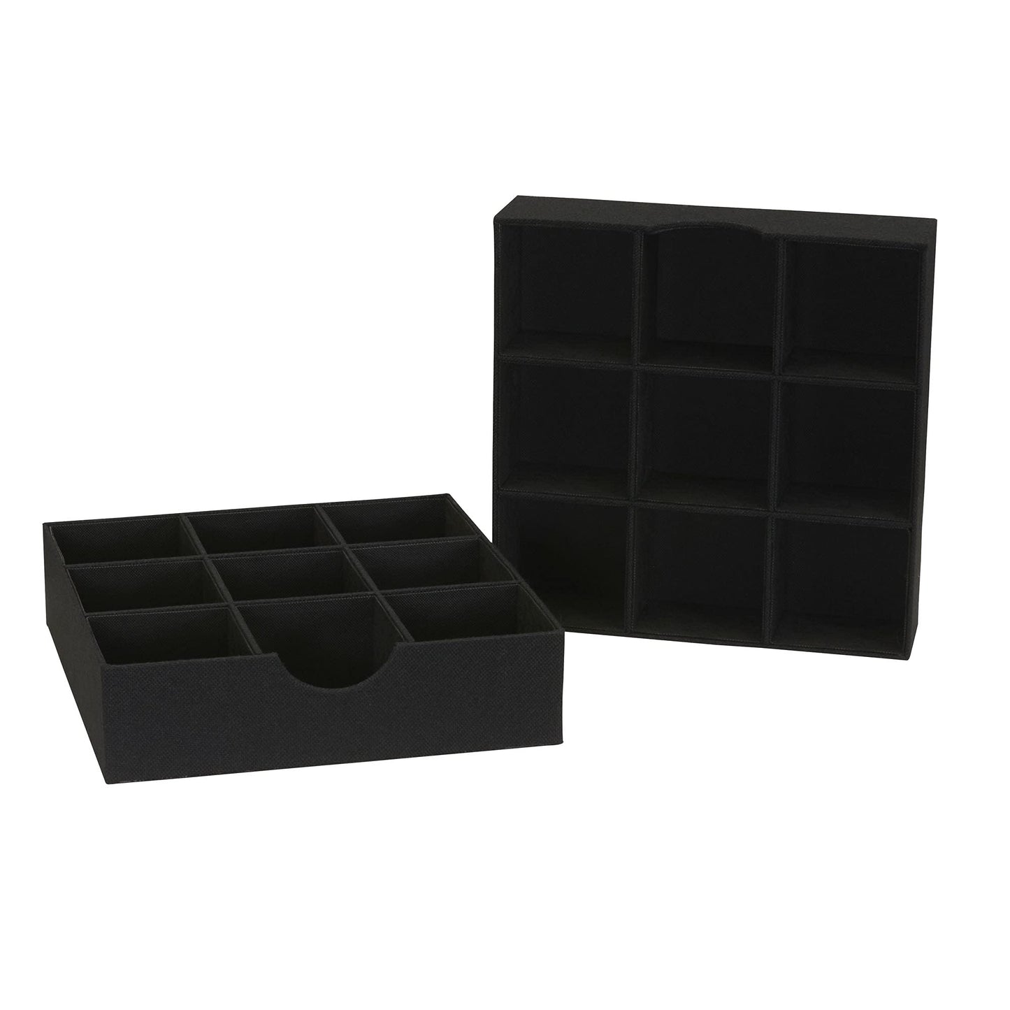 Household Essentials Drawer Organizer Tray with Fabric Cover and 9 Square Compartments, Black, Set